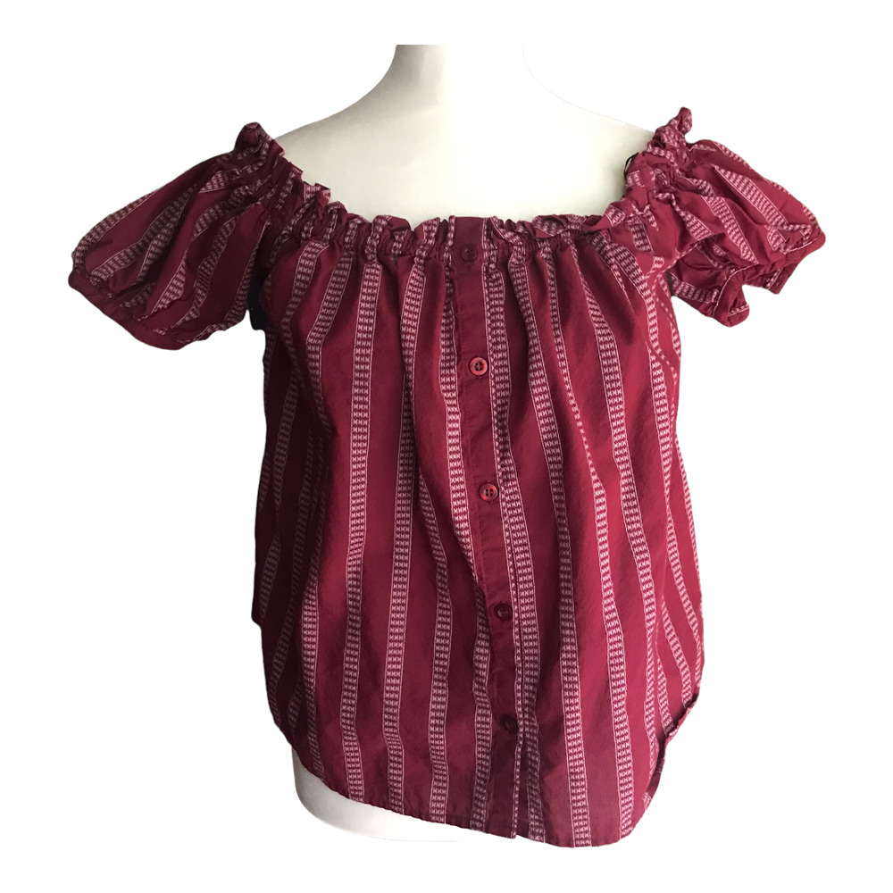 Sweet Wanderer Shirt‎ Womens Small Burgundy Off Shoulder Button Blouse